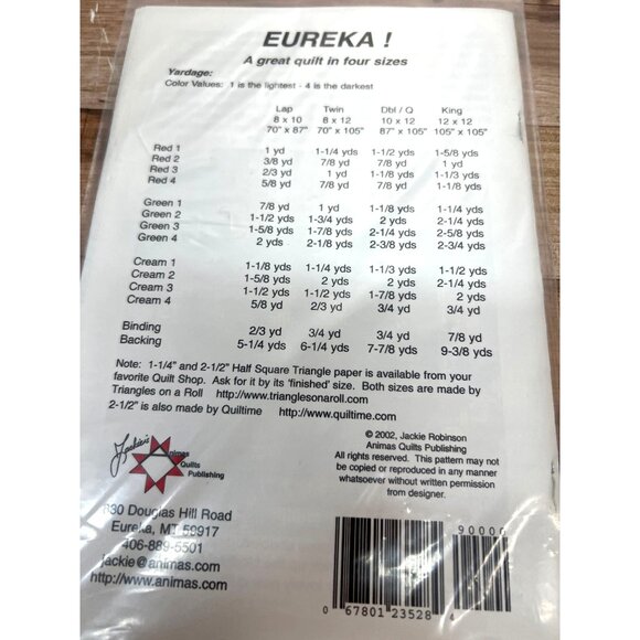Eureka Quilt Pattern By Jackies Animas Quilts Publishing  Four Sizes - Picture 3 of 3